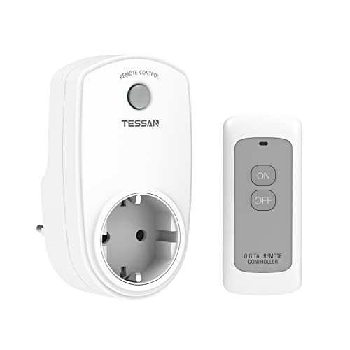 Funksteckdosen mit Fernbedienung, TESSAN Steckdose mit Fernbedienung 25M Reichweite, Selbstlernfunktion, Funk Steckdose, Funksteckdose Kompatibel Innen Lichterketten und Haushaltsgeräte,Weiß von TESSAN