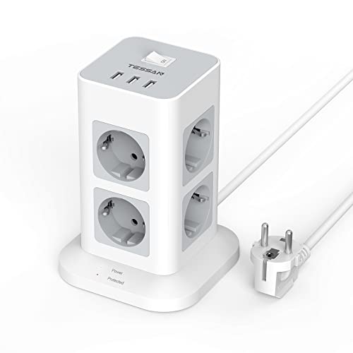 Mehrfachsteckdose Überspannungsschutz 3600W 16A, TESSAN 8 Fach Steckdosenleiste USB Mehrfachstecker, Steckerleiste mit 2M Verlängerungskabel, Steckdosenturm Verteilersteckdose für Zuhause, Grau Mehrfachsteckdose Überspannungsschutz 3600W 16A, TESSAN 8 Fach Steckdosenleiste USB Mehrfachstecker, Steckerleiste mit 2M Verlängerungskabel, Steckdosenturm Verteilersteckdose für Zuhause, Grau von TESSAN