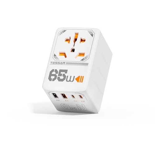 TESSAN 65W GaN Reiseadapter Weltweit, Schnellladung Adapter, Reisestecker Weltweit mit 2 USB C, 2 USB A, Travel Adapter für EU USA UK Italien Japan Thailand Australien Kanada TESSAN 65W GaN Reiseadapter Weltweit, Schnellladung Adapter, Reisestecker Weltweit mit 2 USB C, 2 USB A, Travel Adapter für EU USA UK Italien Japan Thailand Australien Kanada von TESSAN