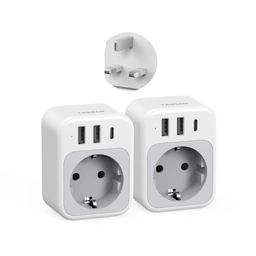TESSAN 2er Pack UK Adapter, 4 in 1 Steckdosenadapter England mit USB C und 2 USB A, Adapter England Deutschland Stecker 3250W, Reiseadapter Typ G, Stromadapter UK für Irland London Schottland TESSAN 2er Pack UK Adapter, 4 in 1 Steckdosenadapter England mit USB C und 2 USB A, Adapter England Deutschland Stecker 3250W, Reiseadapter Typ G, Stromadapter UK für Irland London Schottland von TESSAN