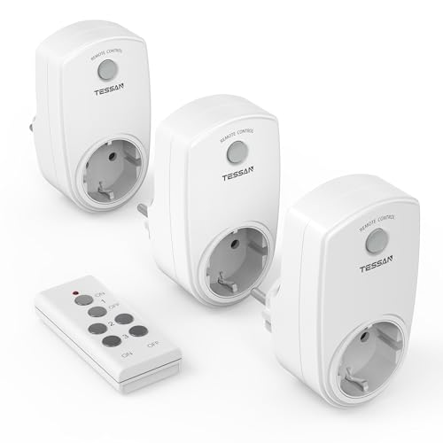 TESSAN Funksteckdosen mit Fernbedienung, 3 Set Steckdose mit Fernbedienung, 3600W Funksteckdosen Stecker, 25M Funkschalter, Kommt Batterie Funk Steckdosen, Weiß Set von TESSAN