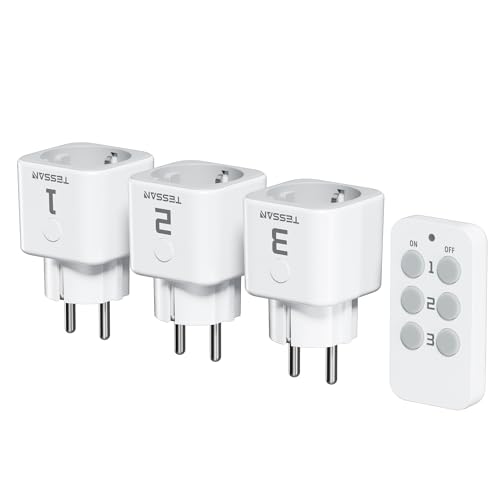 TESSAN Funksteckdosen mit Fernbedienung Set, 3 Steckdosen mit 1 Handsender, Reichweite 30,5M Ferngesteuerte Stecker für Innendekorationen, Haushaltsgeräte und Lampe, 2300W, Weiß von TESSAN