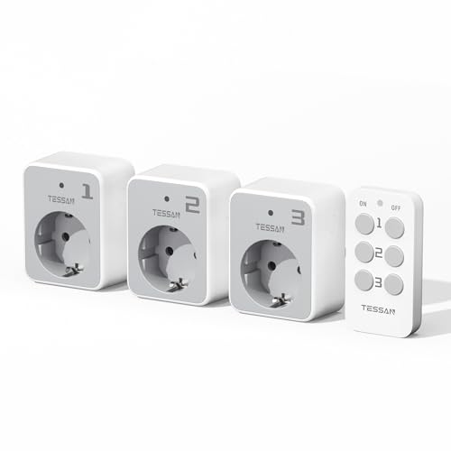 TESSAN Funksteckdosen mit Fernbedienung Set, 3 Steckdosen mit 1 Handsender, Reichweite 30,5 M Ferngesteuerte Stecker für Innen Deko, Haushaltsgeräte und Lampe, 3600 W, Grau von TESSAN