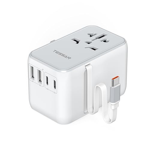 TESSAN Reiseadapter Weltweit mit einziehbarem USB C Kable PD 35 W, Universal Steckdosenadapter mit 4 USB und 1 AC Steckdose, Internationaler Reisestecker USA England Japan Schweiz Thailand China TESSAN Reiseadapter Weltweit mit einziehbarem USB C Kable PD 35 W, Universal Steckdosenadapter mit 4 USB und 1 AC Steckdose, Internationaler Reisestecker USA England Japan Schweiz Thailand China von TESSAN