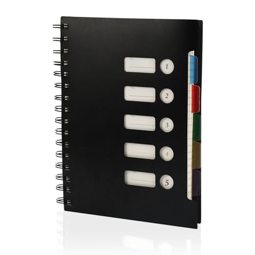 A5 Notizbuch Mit Trennwänden 300 Seiten Notizbuch Mit Register, Ringbuch Spiralblock Notizblock mit 5 Index Fahnen, Collegeblock A5 Liniert Für Studenten Büro Schreiben Planer, 21.5 cm x 15.5 Cm von TESSTSY