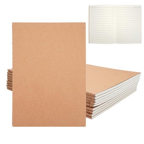 TESSTSY 10 Stück A5 Lined Kraft Notebooks, Kraft Cover Notizbuch Blanko A5 Heft, Classic Kladde A5 Blanko, Notizblock Liniert, 60 Seiten, Schreibblock für Büro, Schule, Reisen (21X14 Cm) von TESSTSY