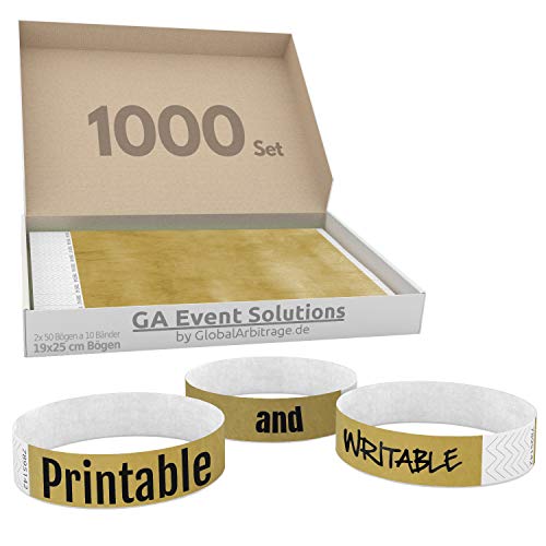 1000 Eintrittsbänder aus Tyvek zum selbst gestalten und bedrucken in Gold von GA Event Solutions - Party Einlassbänder, Festival Armbänder für dein Event von TESTEL