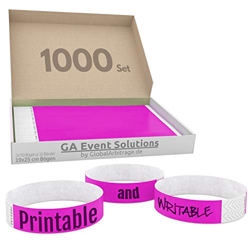 1000 Eintrittsbänder aus Tyvek zum selbst gestalten und bedrucken in Pink von GA Event Solutions - Party Einlassbänder, Festival Armbänder für dein Event von TESTEL