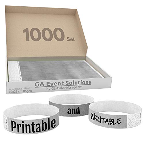 1000 Eintrittsbänder aus Tyvek zum selbst gestalten und bedrucken in Silber von GA Event Solutions - Party Einlassbänder, Festival Armbänder für dein Event von TESTEL