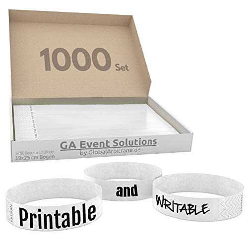 1000 Eintrittsbänder aus Tyvek zum selbst gestalten und bedrucken in Weiß von GA Event Solutions - Party Einlassbänder, Festival Armbänder für dein Event von TESTEL