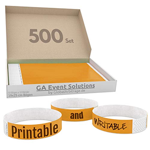 500 Eintrittsbänder aus Tyvek zum selbst gestalten und bedrucken in Orange von GA Event Solutions - Party Einlassbänder, Festival Armbänder für dein Event von Global Arbitrage Event Solutions
