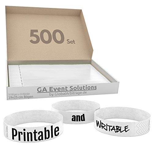 500 Eintrittsbänder aus Tyvek zum selbst gestalten und bedrucken in Weiß von GA Event Solutions - Party Einlassbänder, Festival Armbänder für dein Event von TESTEL