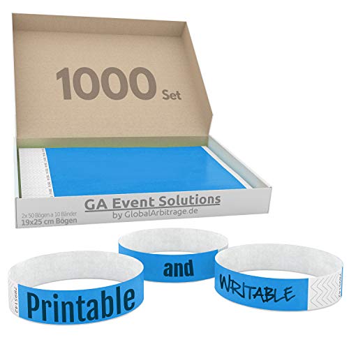 Global Arbitrage Event Solutions GA Event Solutions Einlassbänder aus Tyvek Light Blue 1000 Stück hellblau von Global Arbitrage Event Solutions