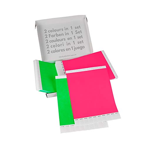 Grün+Pink Vorteilspack: 2x500 Eintrittsbänder aus Tyvek zum selbst gestalten und bedrucken von GA Event Solutions - Party Einlassbänder, Festival Armbänder für dein Event von TESTEL
