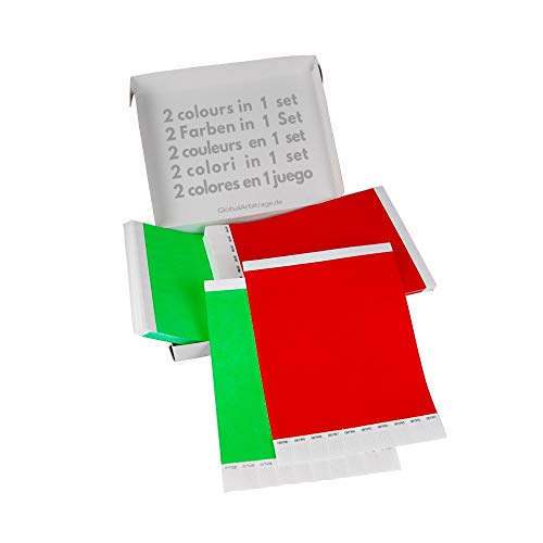 Grün+Rot Vorteilspack: 2x500 Eintrittsbänder aus Tyvek zum selbst gestalten und bedrucken von GA Event Solutions - Party Einlassbänder, Festival Armbänder für dein Event von TESTEL