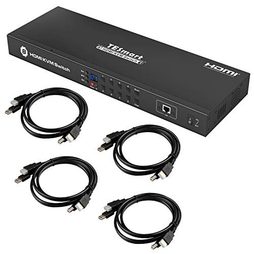 TESmart 8 Port HDMI KVM Switch 4K@30Hz Ultra HD | 8x1 KVM-Umschalter 8 PC 1 Monitor unterstützt IR-Fernbedienung, RS-232&LAN-Steuerung mit extra USB 2.0-Port und 4x1,5m KVM-Kabel-Mattschwarz von TESmart
