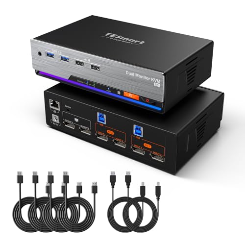 TESmart 8K@60Hz KVM Switch 2 Monitore 2 PC USB 3.0 DP 1.4 kvm-switches Dual Monitor 4K@144Hz Für Gaming Dock, Unterstützt EDID, Gigabit Netzwerk, Hotkey Switch, Audio-Mikrofon, mit Inkl aller Kabel TESmart 8K@60Hz KVM Switch 2 Monitore 2 PC USB 3.0 DP 1.4 kvm-switches Dual Monitor 4K@144Hz Für Gaming Dock, Unterstützt EDID, Gigabit Netzwerk, Hotkey Switch, Audio-Mikrofon, mit Inkl aller Kabel von TESmart