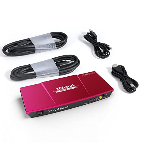 TESmart DisplayPort KVM Switch mit 2 Port 4K@60Hz 4:4:4 Ultra HD | DP KVM Switch mit zusätzlichem USB 2.0-Port unterstützt Auto Scan&IR-Fernbedienung Inklusive 2 Stck. 1,5 m KVM-Kabel-Korallenrot von TESmart