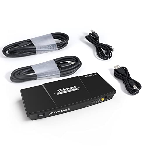 TESmart DisplayPort KVM Switch mit 2 Port 4K@60Hz 4:4:4 Ultra HD | DP KVM Switch mit zusätzlichem USB 2.0-Port unterstützt Auto Scan&IR-Fernbedienung Inklusive 2 Stck. 1,5 m KVM-Kabel-Mattschwarz von TESmart