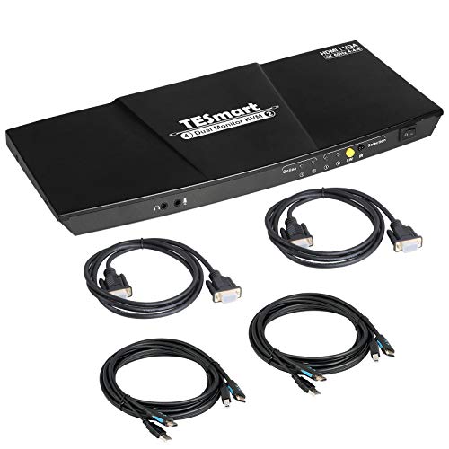 TESmart Dual Monitor 2x2 HDMI+VGA KVM Switch 4K@60Hz 4:4:4 Ultra HD 2 PC 2 Monitor KVM Umschalter mit zusätzlichem USB 2.0 Port&L/R Audioausgang einschließlich 2 Stück 1,5 m KVM-Kabel-Mattschwarz von TESmart