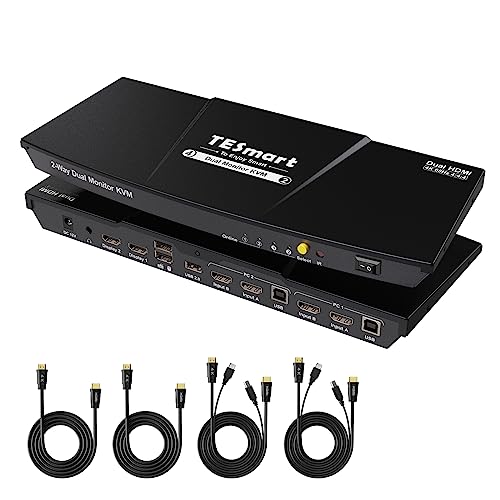 TESmart HDMI KVM Switch 2 PC 2 Monitore, 4K@60Hz KVM-Switches mit EDID Emulator, Hotkey Switching, Audio Extractor, und USB 2.0 für Tastatur Maus Scanner Drucke, mit Kabel×4 von TESmart
