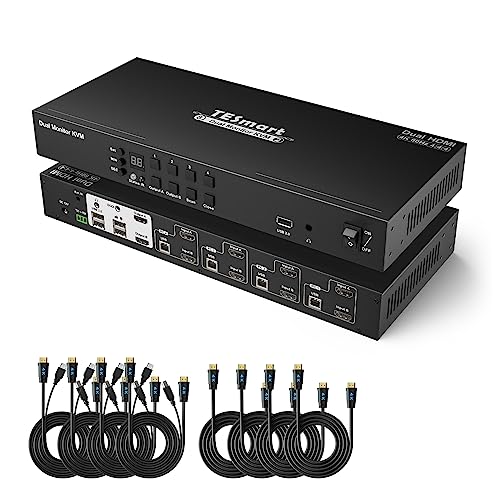 TESmart HDMI KVM Switch 4 PC 2 Monitore, 4 Port 4K60Hz KVM-Switches mit EDID, Audio, Unterstützt Kaskadierung für Quad-Monitor durch DCCI, USB2.0 für Scanner Drucker, Hotkey Umschalter mit Kabel von TESmart