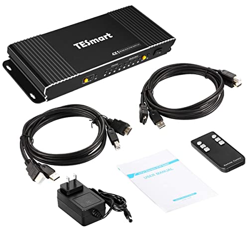 TESmart HDMI KVM Switch 4K 30Hz KVM Switcher 4 In 1 Out Audio Seemless KVM Switches, Picture in Picture Mode, USB 2.0, IR Remote | Hotkey | Auto-Switching, mit 2x1.5M KVM Kabel von TESmart