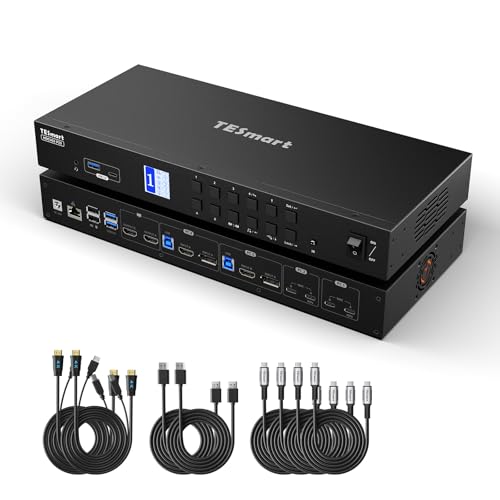 TESmart MST USB-C DisplayPort HDMI KVM Switch 4 PC 2 Monitor, 4K@60Hz KVM Umschalter HDC402-Prime, USB 3.0 DP 1.2 HDMI 2.0 EDID Gigabit Ethernet Hotkey kvm schalter, Laptop 60W Aufladen Audio Mikrofon TESmart MST USB-C DisplayPort HDMI KVM Switch 4 PC 2 Monitor, 4K@60Hz KVM Umschalter HDC402-Prime, USB 3.0 DP 1.2 HDMI 2.0 EDID Gigabit Ethernet Hotkey kvm schalter, Laptop 60W Aufladen Audio Mikrofon von TESmart