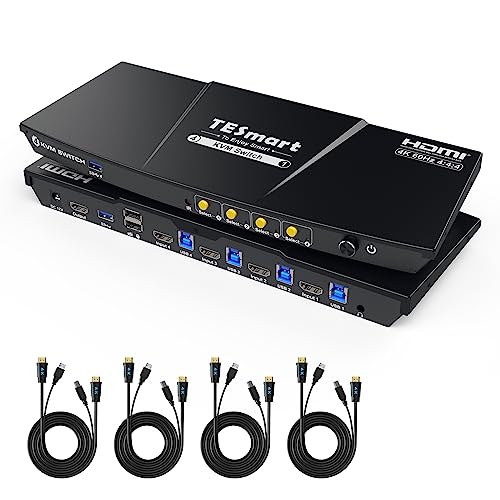 TESmart USB 3.0 HDMI KVM Switch 4 PC 1 Monitor, 4 Port 4K 60Hz KVM-Switch, EDID Emulator Hotkey kvm Schalter, USB für Printer Scanner Tastatur Maus, Audio Mikrofon, 4 In 1 Out Umschalter mit 4* Kabeln TESmart USB 3.0 HDMI KVM Switch 4 PC 1 Monitor, 4 Port 4K 60Hz KVM-Switch, EDID Emulator Hotkey kvm Schalter, USB für Printer Scanner Tastatur Maus, Audio Mikrofon, 4 In 1 Out Umschalter mit 4* Kabeln von TESmart