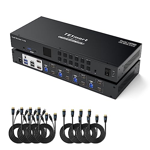 TESmart USB3.0 HDMI KVM Switch 4 PC 2 Monitore, 4 Port 4K60Hz KVM Switches mit EDID, Mikrofon, Unterstützt Kaskadierung für Quad-Monitor, Hotkey KVM Umschalter für Tastatur, Maus,U-disk und Drucker von TESmart