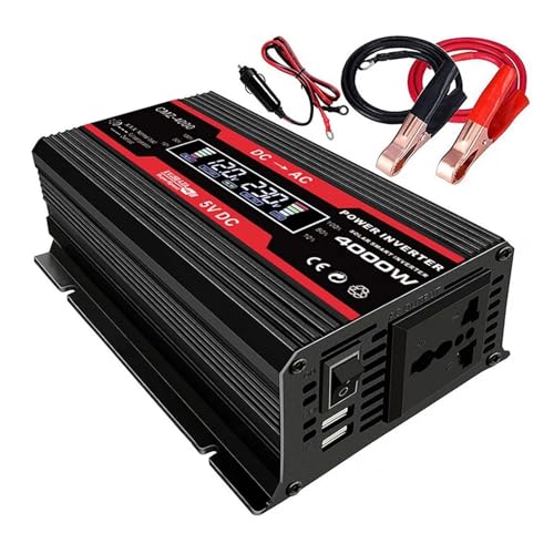 Wechselrichter, 4000W Auto-Wechselrichter-Konverter LCD-Display Spannungstransformator Autoadapter Modifizierter Sinuswellen-Ladekonverter(Noir) von TETEOM