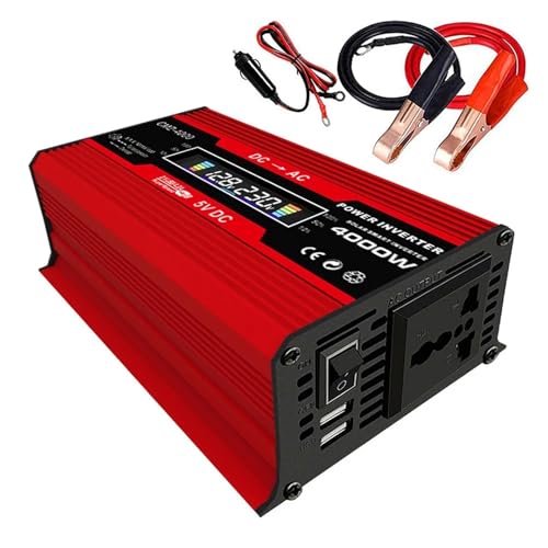Wechselrichter, 4000W Auto-Wechselrichter-Konverter LCD-Display Spannungstransformator Autoadapter Modifizierter Sinuswellen-Ladekonverter(Rood) von TETEOM