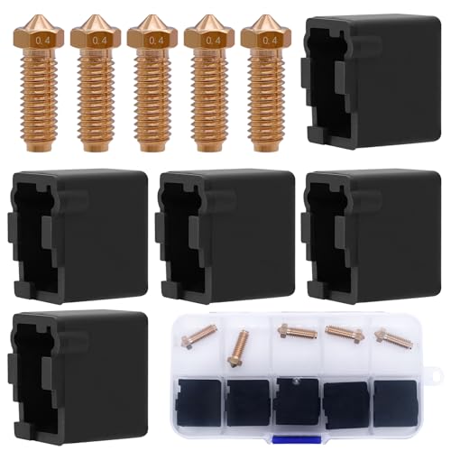 TETEWEVER 5 Stück 0.4mm Nozzle, 5 Stück Silicone Socks mit Box, 0,4 mm Messing Düsen Nozzle Extruder Druckkopf für Anycubic Kobra 2, 3D Drucker Teile mit Silikonsocken für Kobra 2-Serie TETEWEVER 5 Stück 0.4mm Nozzle, 5 Stück Silicone Socks mit Box, 0,4 mm Messing Düsen Nozzle Extruder Druckkopf für Anycubic Kobra 2, 3D Drucker Teile mit Silikonsocken für Kobra 2-Serie von TETEWEVER