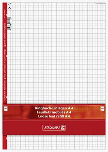 Ringbuch - Einlagen/Papier BRUNNEN 100 Blatt - kariert mit Randlinie innen und außen (Lineatur 28) - A4 (21,0 x 29,7 cm) von TEXTIMO