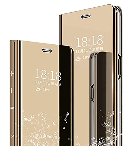 TEYYOS Hülle Geeignet für Xiaomi Redmi Note 13 Pro 5G, Plating Smart Clear View Case, Luxury Mirror Ultradünne Flip Handyhülle. Gold von TEYYOS