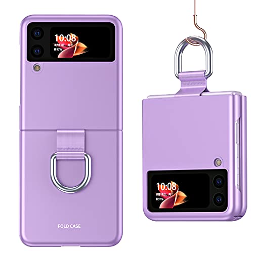 TEYYOS Hülle für Samsung Galaxy Z Flip 4, PC Handyhülle mit Ringschließe, Schutzhülle Case Cover mit Schlüsselanhänger - Lila von TEYYOS