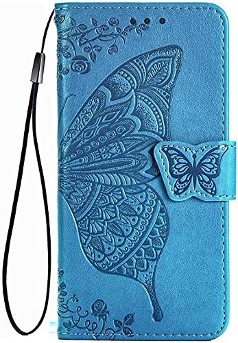 TEYYOS Schmetterling Flip Folio Hülle für Nokia G22, Schutzhülle PU/TPU Leder Klapptasche Handytasche mit Kartenfächer, Handyhülle - Blau von TEYYOS