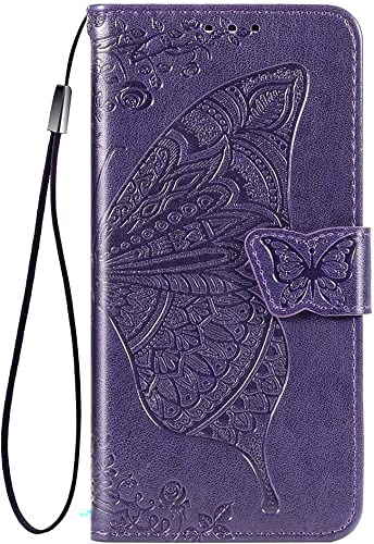 TEYYOS Schmetterling Flip Folio Hülle für Xiaomi 13T/Xiaomi 13T Pro, Schutzhülle PU/TPU Leder Klapptasche Handytasche mit Kartenfächer, Handyhülle - Dunkelviolett von TEYYOS