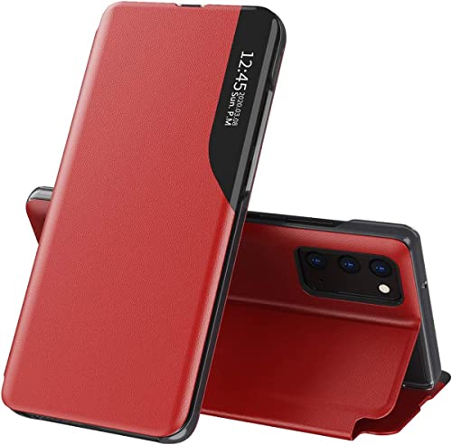 TEYYOS Smart View Hülle für Samsung Galaxy A25 5G, Premium Leder Schutzhülle mit Sichtfenster Fenster, Stilvoll Spiegel Handyhülle mit Flip Klappbarer Ständer - Rot TEYYOS Smart View Hülle für Samsung Galaxy A25 5G, Premium Leder Schutzhülle mit Sichtfenster Fenster, Stilvoll Spiegel Handyhülle mit Flip Klappbarer Ständer - Rot von TEYYOS