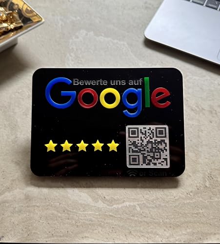 Google Bewertung Schild Aufsteller für Unternehmen Läden Shops Restaurants um einfach und schnell positives Feedback zu bekommen. mit QR Code und NFC (Acryl Schwarz) von TF Skins