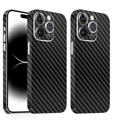 TF Skins (2X) Skin passend für das iPhone 14 Pro Max Skin/Schutzfolie für die Rückseite und Seiten in edler Optik inkl. Kameraschutz Schutz vor Kratzern (Carbon Black) von TF Skins