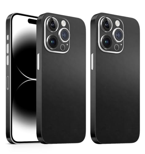 TF Skins (2X) Skin passend für das iPhone 14 Pro Skin/Schutzfolie für die Rückseite und Seiten in edler Optik inkl. Kameraschutz Schutz vor Kratzern (Matt Schwarz) von TF Skins