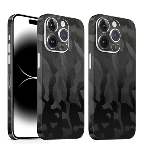 TF Skins (2X) Skin passend für das iPhone 14 Pro Skin/Schutzfolie für die Rückseite und Seiten in edler Optik inkl. Kameraschutz Schutz vor Kratzern (Shadow Black) von TF Skins