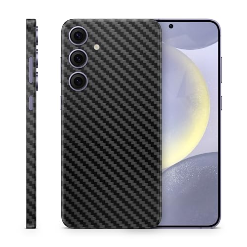 TF Skins Skin passend für Samsung Galaxy S24, S24 Plus, S24 Ultra. Aufkleber für die Rückseite und Seiten zum Schutz. (Carbon Schwarz, Galaxy S24) von TF Skins