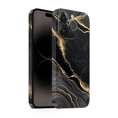 TF Skins Skin passend für das iPhone 14 Pro Skin/Schutzfolie für die Rückseite und Seiten in edler Optik inkl. Kameraschutz Schutz vor Kratzern (Luxury Black) von TF Skins