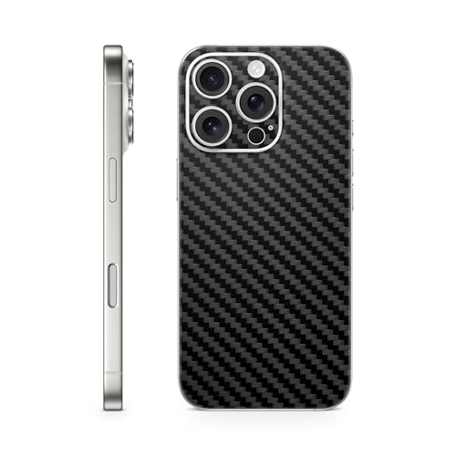 TF Skins Skins kompatibel mit iPhone 16 Pro und 16 Pro Max, Skin Schutzfolie 360° Full Coverage oder Back Only (Back Only, Carbon Schwarz, iPhone 16 Pro Max) von TF Skins