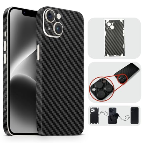 TF Skins kompatibel mit iPhone 15 Plus, Skin Schutzfolie mit 360° Schutz, super dünn und resistent (Carbon Schwarz) von TF Skins