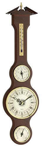 TFA Dostmann 45.3004 analoge klassische Wetterstation in Sheraton-Form aus Massivholz, 155 x (B) 45 x (H) 602 mm, mit Barometer, Thermometer, Hygrometer und Uhr, Mahagoni von TFA Dostmann
