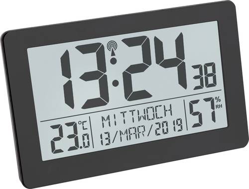 TFA Dostmann 60.2557.01 Funk Funkuhr 206mm x 30mm x 130mm Schwarz Großes Display von TFA Dostmann
