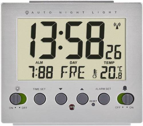 TFA Dostmann 60.2561.55 Funk Wecker Silber Alarmzeiten 1 von TFA Dostmann